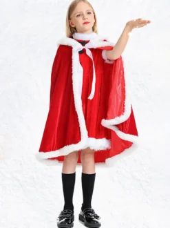 Ensemble Noël Rouge Cape Top Polyester Enfant Déguisement Noël