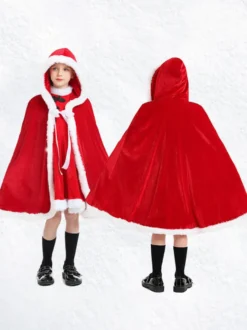 Ensemble Noël Rouge Cape Top Polyester Enfant Déguisement Noël