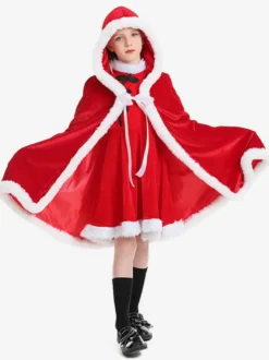 Ensemble Noël Rouge Cape Top Polyester Enfant Déguisement Noël