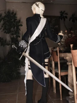 Ensemble Ouji Lolita Gothique Noir à Manches Longues Haut et Pantalon de Chevalier