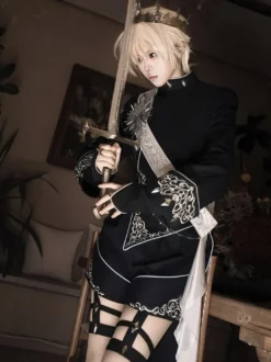 Ensemble Ouji Lolita Gothique Noir à Manches Longues Haut et Pantalon de Chevalier