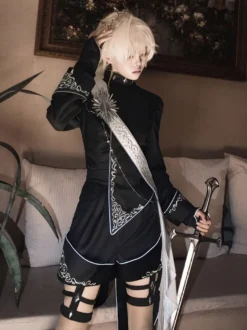 Ensemble Ouji Lolita Gothique Noir à Manches Longues Haut et Pantalon de Chevalier