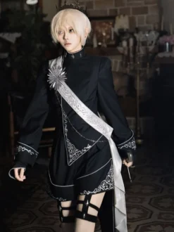 Ensemble Ouji Lolita Gothique Noir à Manches Longues Haut et Pantalon de Chevalier