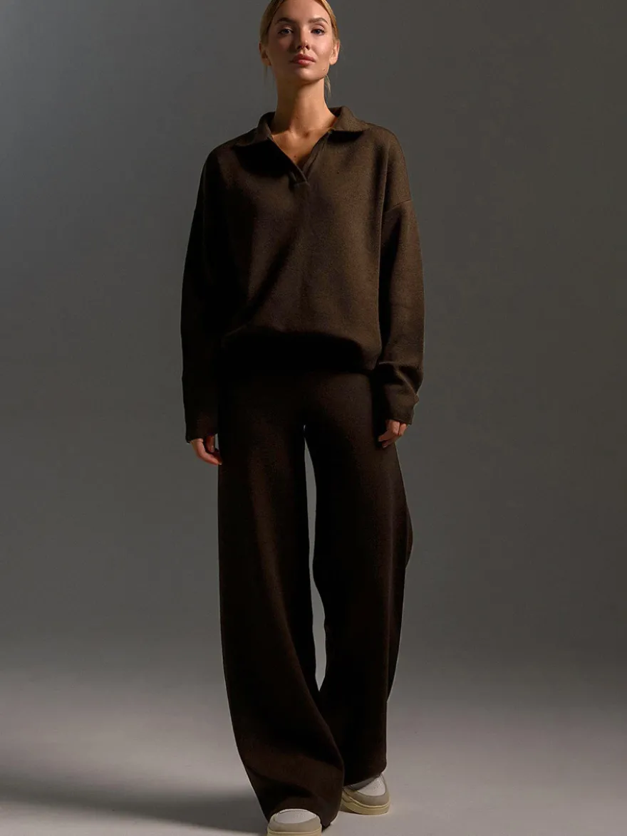 Ensemble Pantalon Manches Longues Noir Style En Route Décontracté