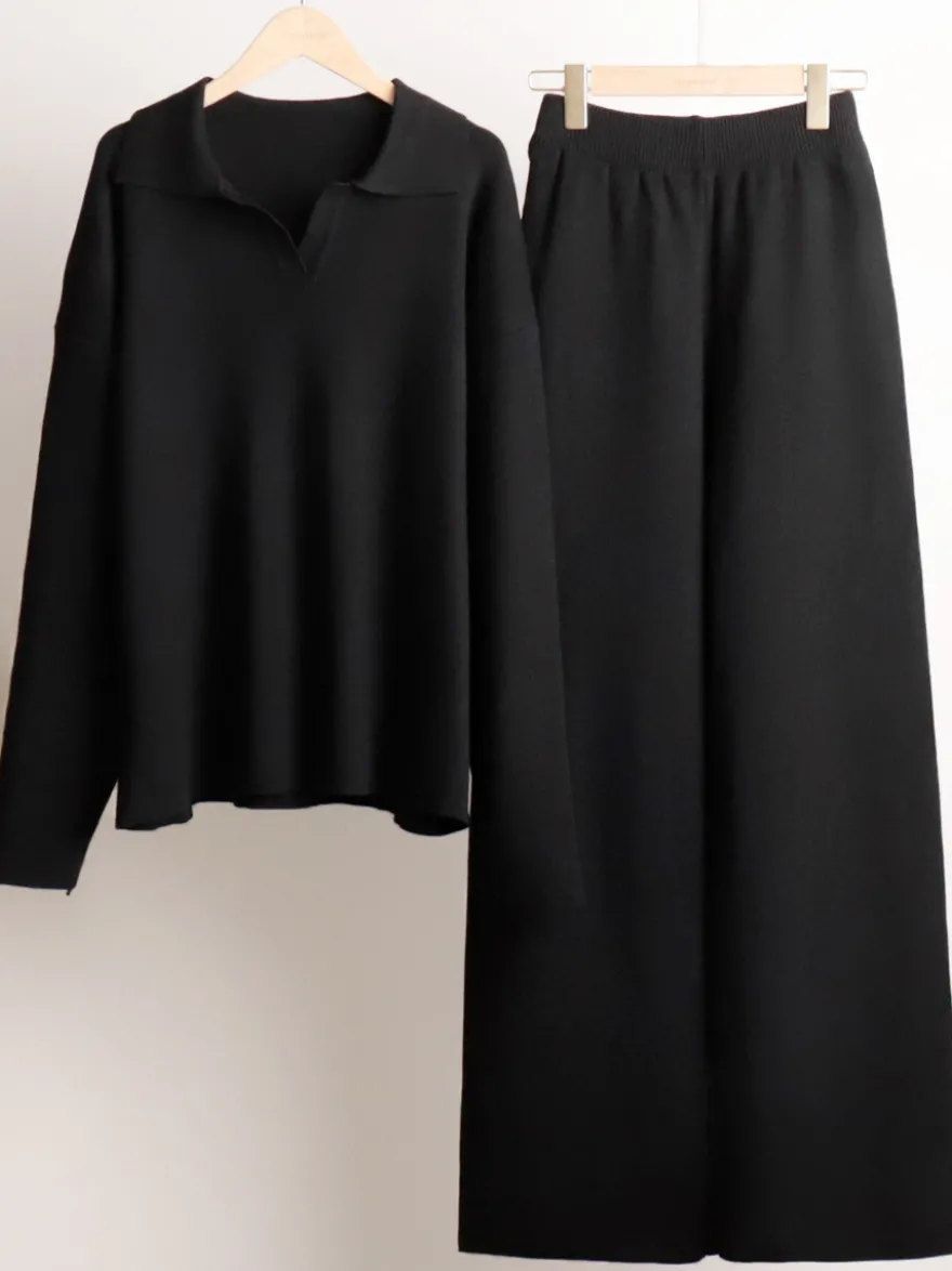 Ensemble Pantalon Manches Longues Noir Style En Route Décontracté