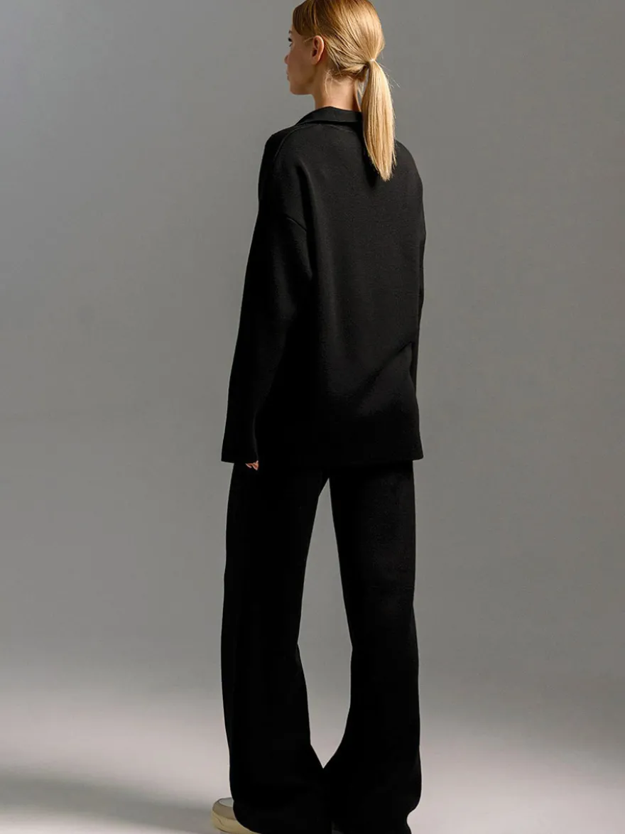 Ensemble Pantalon Manches Longues Noir Style En Route Décontracté