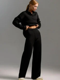Ensemble Pantalon Manches Longues Noir Style En Route Décontracté