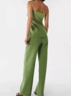 Ensemble Pantalon Noir Chic Quotidien Décontracté Boutons Polyester