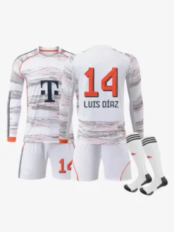 Ensemble 3 pièces blanc personnalisé à manches longues pour adultes et enfants (25/26) n° 10 Musiala n° 17 Olise Football Club