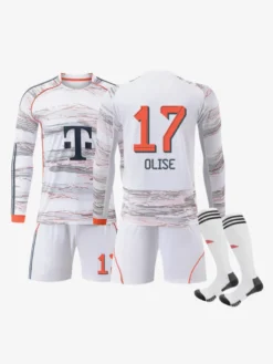 Ensemble 3 pièces blanc personnalisé à manches longues pour adultes et enfants (25/26) n° 10 Musiala n° 17 Olise Football Club