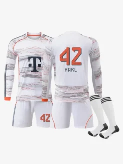 Ensemble 3 pièces blanc personnalisé à manches longues pour adultes et enfants (25/26) n° 10 Musiala n° 17 Olise Football Club