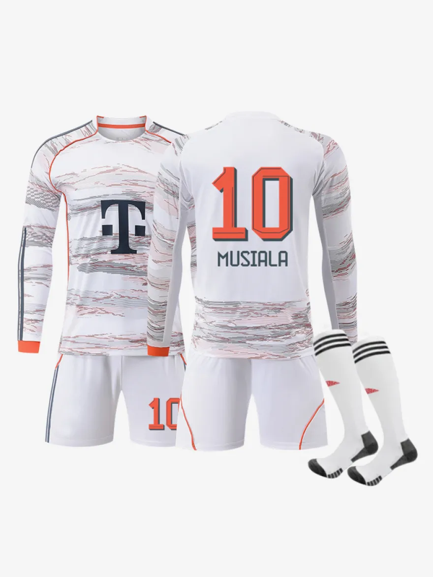Ensemble 3 pièces blanc personnalisé à manches longues pour adultes et enfants (25/26) n° 10 Musiala n° 17 Olise Football Club