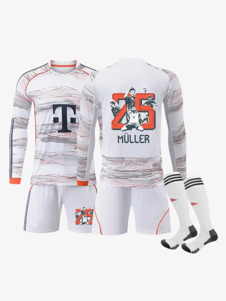 Ensemble 3 pièces blanc personnalisé à manches longues pour adultes et enfants (25/26) n° 10 Musiala n° 17 Olise Football Club