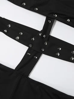 Ensemble 2 pièces : crop top asymétrique à rivets et short cycliste mi-long