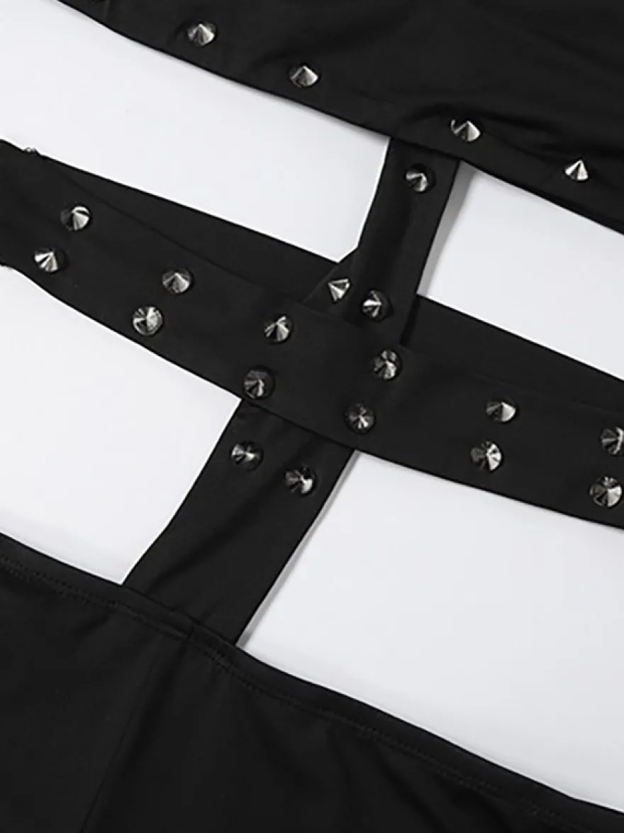 Ensemble 2 pièces : crop top asymétrique à rivets et short cycliste mi-long