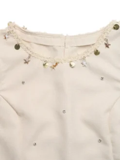 Ensemble 2 pièces en lin pour femme : débardeur sans manches à bordure d'étoiles perlées et short à taille élastique