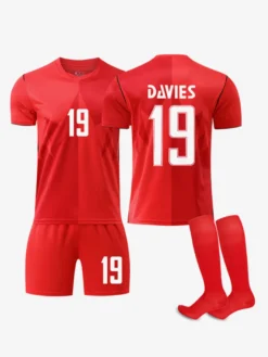 Ensemble 3 pièces maillot domicile rouge à manches courtes du Canada 2026 n° 19 Davies et n° 10 David