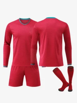 Ensemble 3 pièces personnalisé de maillot domicile de l'équipe nationale de football 25/26 manches longues rouge