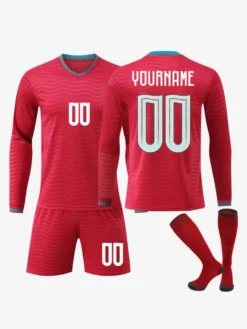 Ensemble 3 pièces personnalisé de maillot domicile de l'équipe nationale de football 25/26 manches longues rouge