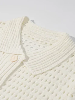 Ensemble 2 pièces pour femme : jupe blanche élégante à franges et revers manches longues.
