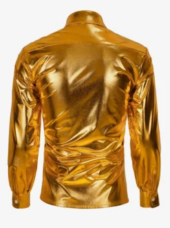 Ensemble 2 pièces pour homme chemise disco vintage brillante des années 70 et pantalon à pattes d'éléphant à paillettes style hippie rétro costumes de mec