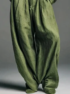Ensemble 2 pièces vert olive pour femme - Chemise boutonnée et pantalon rétro taille haute à jambes larges - Tenue décontractée printemps 2026