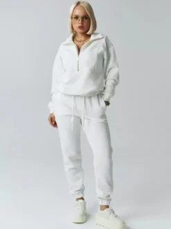 Ensemble pull et jogging texturés à demi-zip pour femme 2026