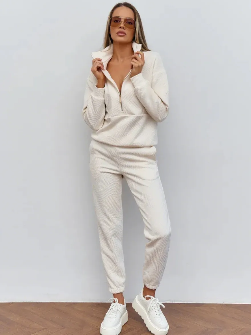 Ensemble pull et jogging texturés à demi-zip pour femme 2026