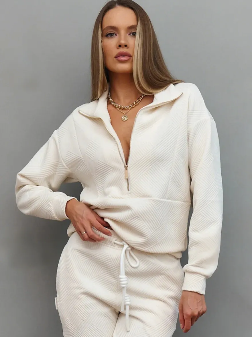 Ensemble pull et jogging texturés à demi-zip pour femme 2026