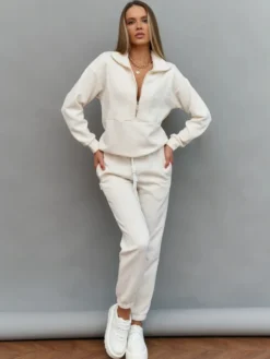 Ensemble pull et jogging texturés à demi-zip pour femme 2026