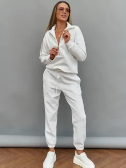 Ensemble pull et jogging texturés à demi-zip pour femme 2026