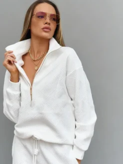 Ensemble pull et jogging texturés à demi-zip pour femme 2026