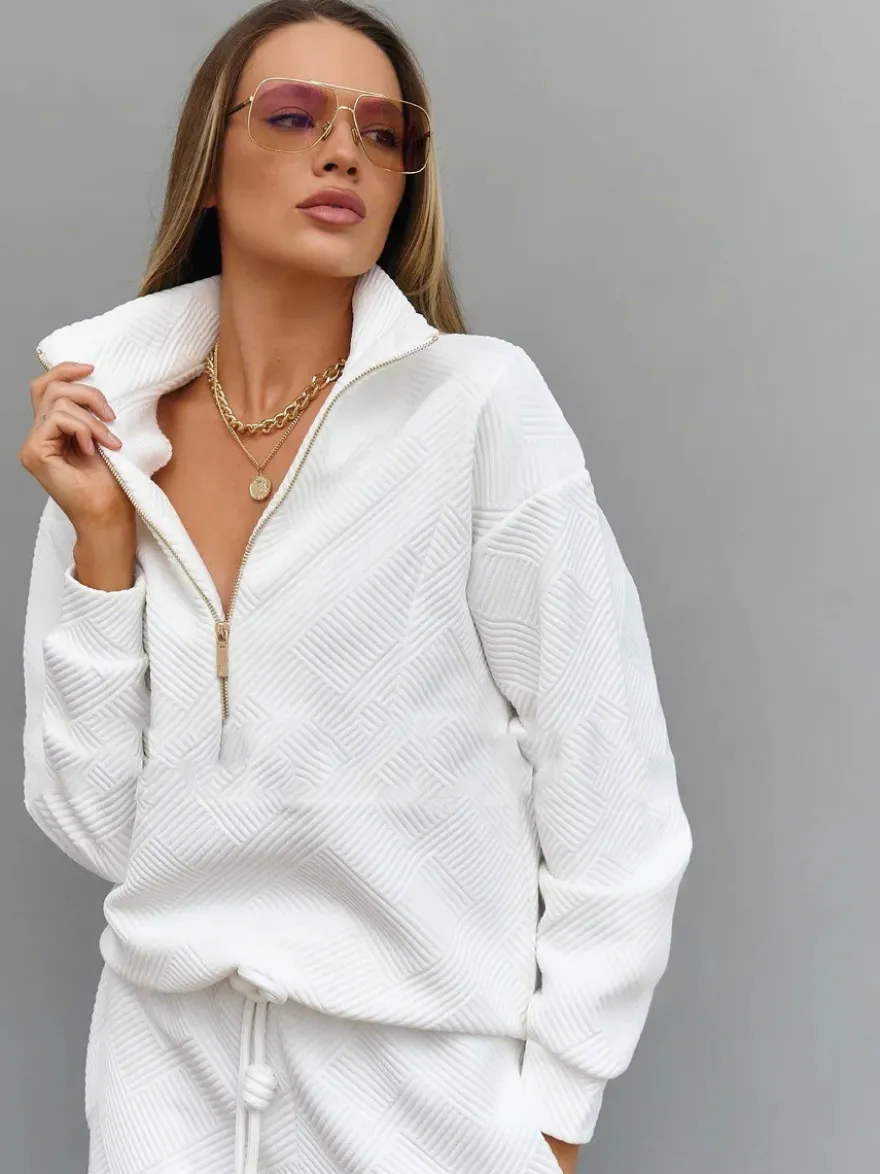 Ensemble pull et jogging texturés à demi-zip pour femme 2026