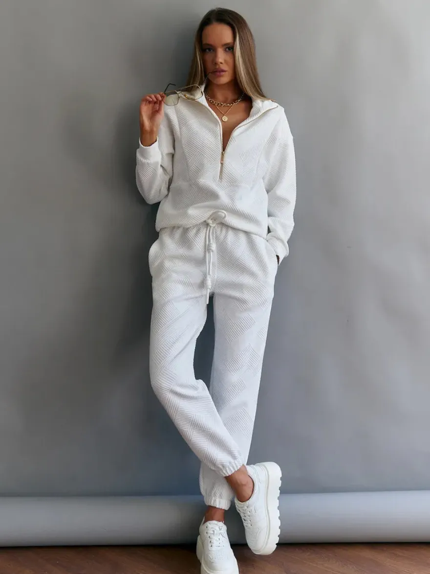 Ensemble pull et jogging texturés à demi-zip pour femme 2026