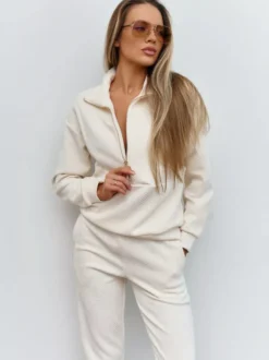 Ensemble pull et jogging texturés à demi-zip pour femme 2026