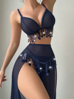 Ensemble pyjama 3 pièces en polyester rouge à franges superposées