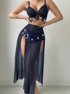 Ensemble pyjama 3 pièces en polyester rouge à franges superposées