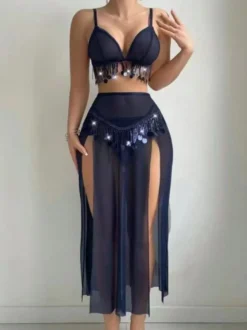 Ensemble pyjama 3 pièces en polyester rouge à franges superposées