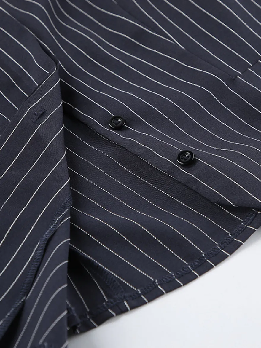 Ensemble robe blazer à fines rayures et tailleur jupe pour femme - Bleu marine chic col foulard coupe ajustée - Collection printemps 2026