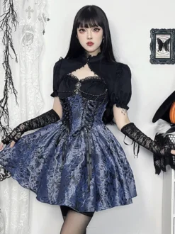 Ensemble robe nuisette et blouse en dentelle à motif floral style gothique lolita costume d' cosplay