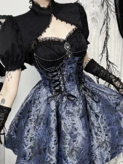Ensemble robe nuisette et blouse en dentelle à motif floral style gothique lolita costume d' cosplay