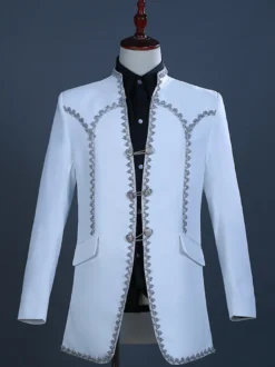 Ensemble rétro blanc vintage en polyester à volants et blocs de couleurs à manches longues pour homme