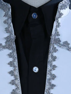 Ensemble rétro blanc vintage en polyester à volants et blocs de couleurs à manches longues pour homme