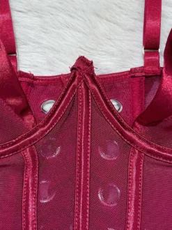 Ensembles de corsets et pantalons bordeaux en polyester dos nu à lacets ensembles de lingerie sexy d'intérieur
