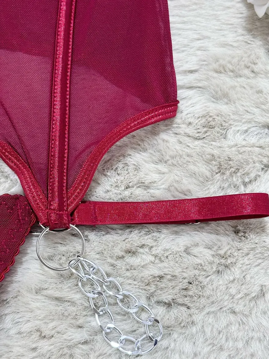 Ensembles de corsets et pantalons bordeaux en polyester dos nu à lacets ensembles de lingerie sexy d'intérieur