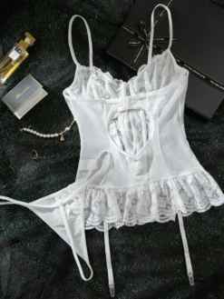 Ensembles de lingerie de mariée en dentelle blanche avec nœud bustier et culotte deux pièces