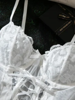 Ensembles de lingerie de mariée en dentelle blanche avec nœud bustier et culotte deux pièces