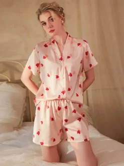Ensembles de pyjama Lingerie d'intérieur rose en soie