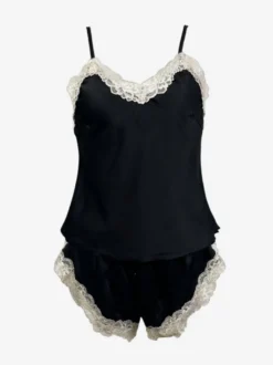 Ensembles de pyjama Lingerie d'intérieur bicolore noire semblable à de la soie