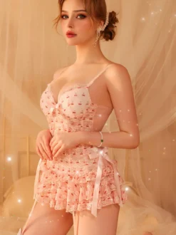 Ensembles De Pyjama Lingerie Fleurie Découpé Rose Femme Saint-Valentin